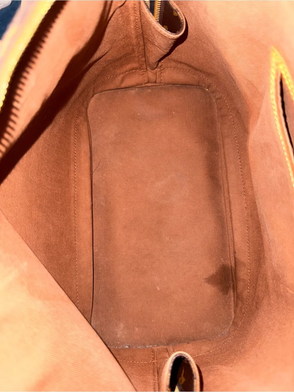 Louis Vuitton Brown Monogram Alma Satchel with Tan Trim